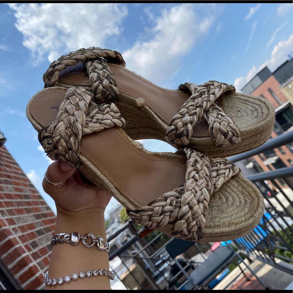 Ivory Gold Wedge Espadrilles 7 FOR ALL MANKIND 6.5